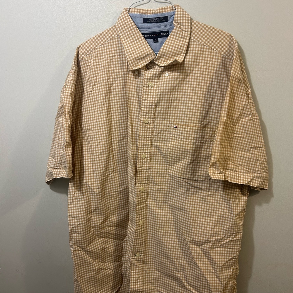 Tommy Hilfiger Tan Checkered Cotton Shirt XL